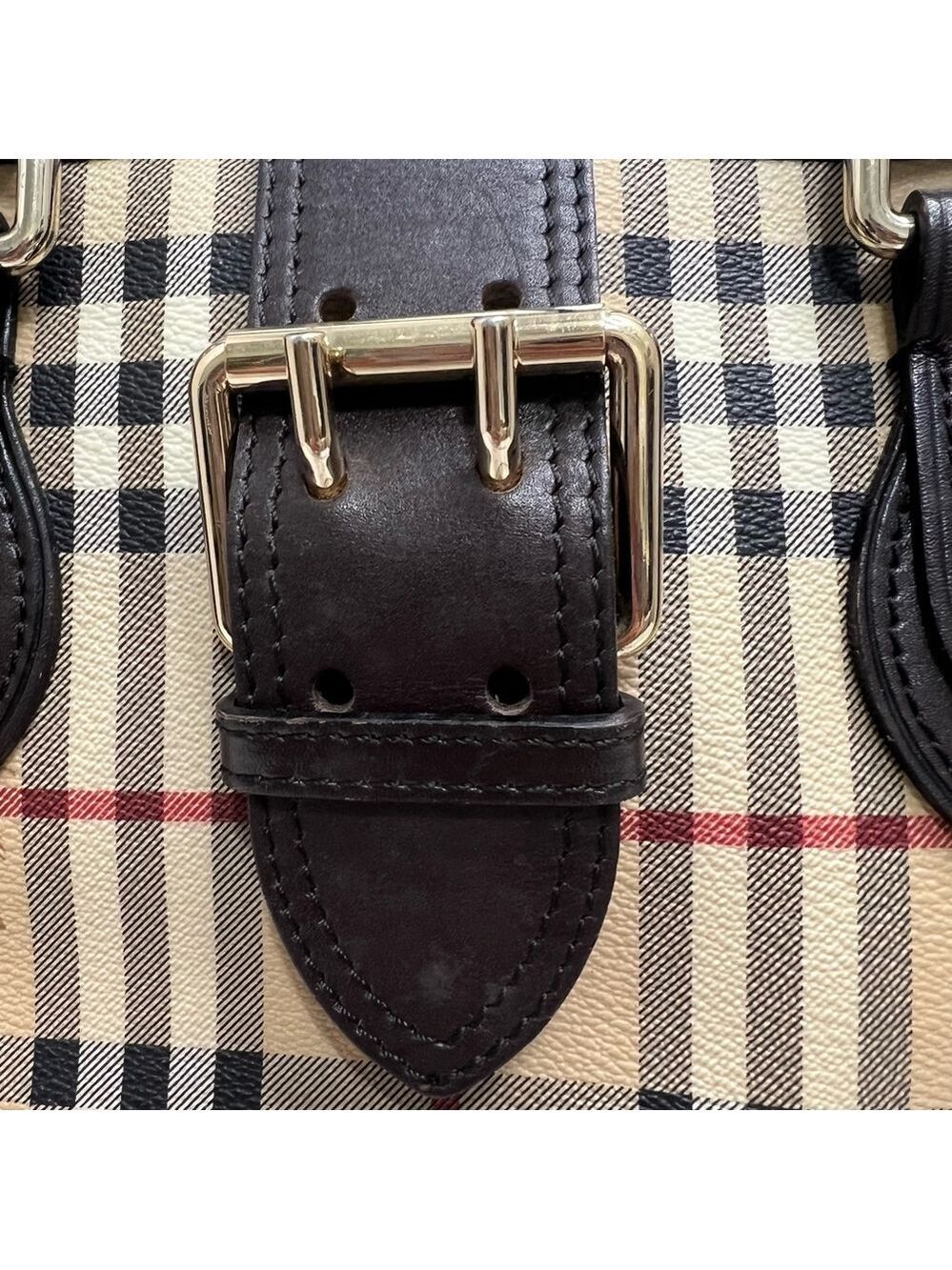 Burberry London Nova Check Tote Bag Brown Leather Plaid Shoulder Purse - Picture 4 of 15